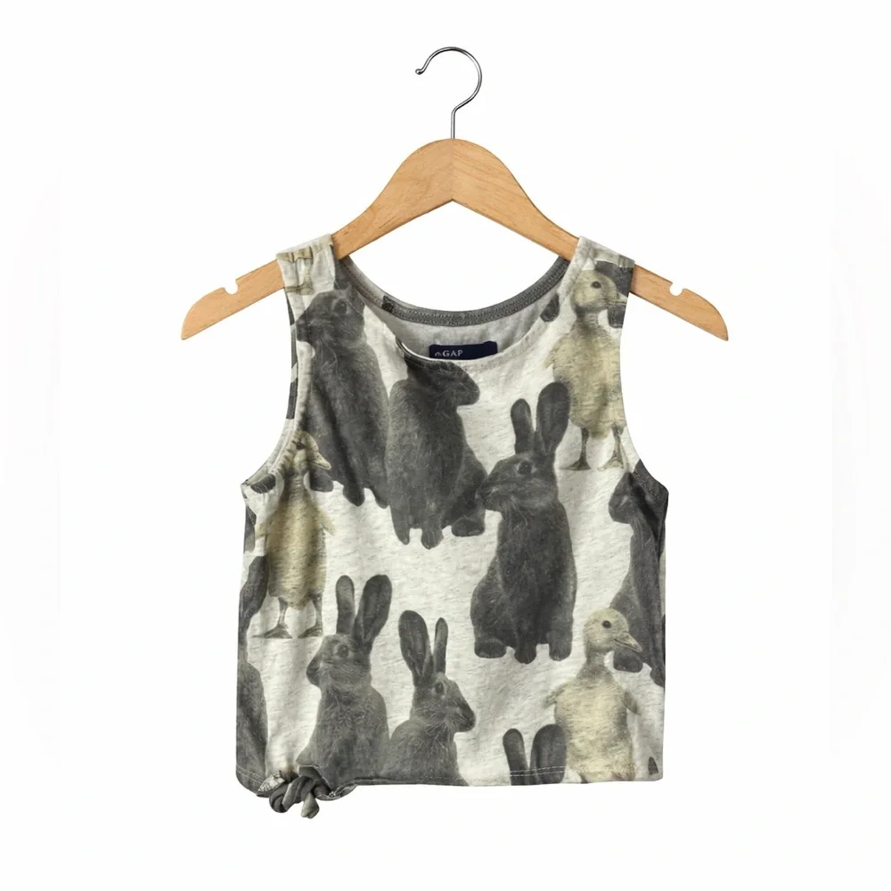 GAP Kids Bunny Rabbit Graphic Tank Top Girls Size 4/5 Small Woodland Cute